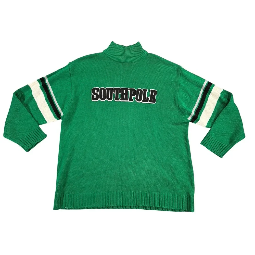 Vintage Southpole Turtleneck Sweater Mens 2XL Green‎ Logo Spell Out Long Sleeve